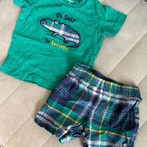 Carter's Green Alligator Tee and Plaid Shorts Set (9m)